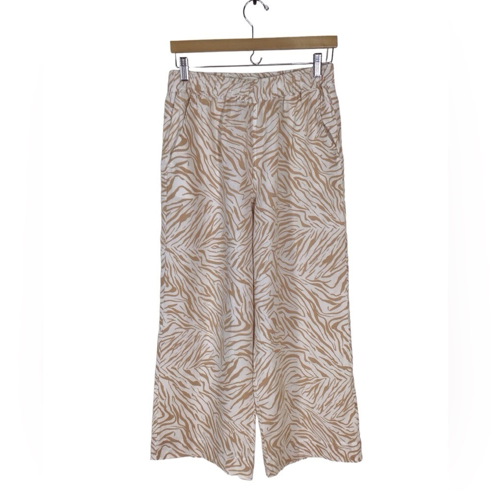 Cynthia Rowley Animal Print Linen Pull On Pants Elastic Waist Pockets